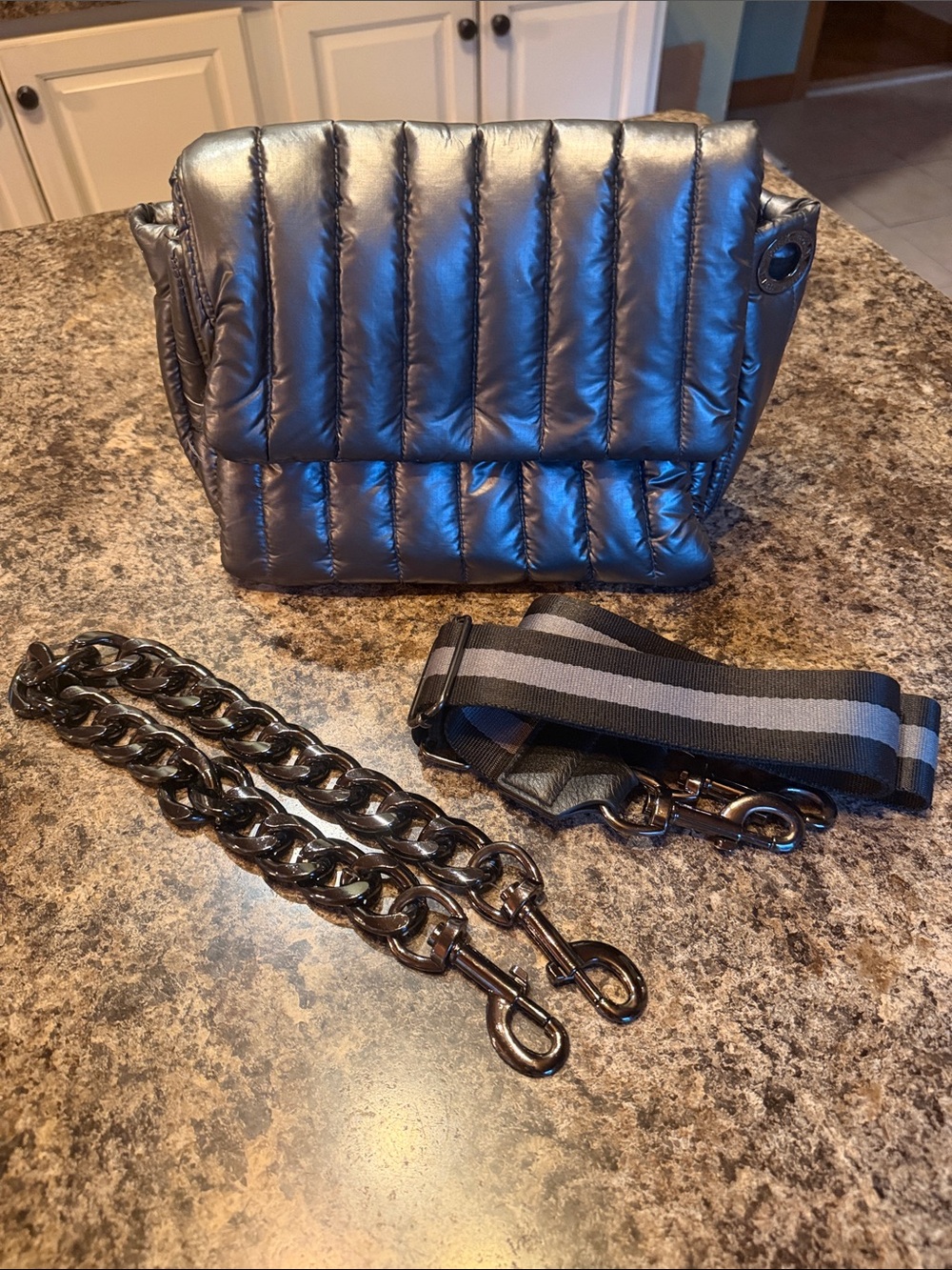 Think Royln- Quilted Metallic Puffer Crossbody Bag - Gunmetal